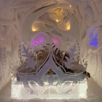 An elaborate bed made from ice